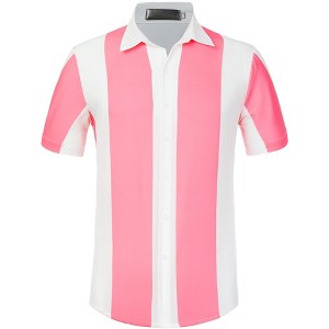 Lars Amadeus Men's Beach Striped Short Sleeve Hawaiian Color Block Button Shirts - 1 of 4