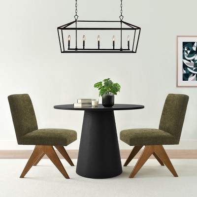 3-Piece Black Round Concrete Table Set, 35" Manufactured Black Round Dining Room Table with 2 Upholstered Chairs, Accent Table Set-Maison Boucle