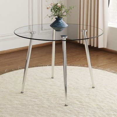 NicBex Dining Table for 4 Morden Round Glass Dining Table Dining Room Table with Glass Tabletop and Metal Legs for Kitchen