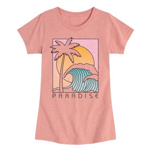 Girls' - Instant Message - Paradise Vacation Beach Scene Fitted Short Sleeve Graphic T-Shirt - 1 of 4