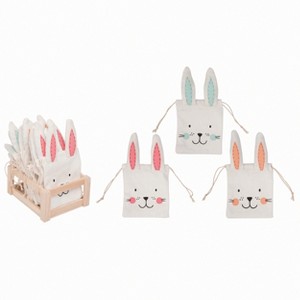 Transpac Canvas 7.5 in. White Easter Bunny Treat Sack with Display Set of 12 - 1 of 2