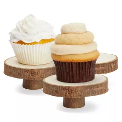 Farmlyn Creek 6 Pack Natural Wood Slice Cake Stand for Appetizers, Individual Mini Cupcake Holders, Rustic Style Cupcake Stand, 3.5 x 1.5 In