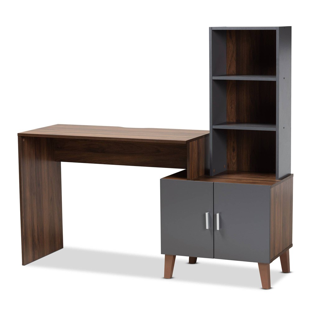Photos - Office Desk Jaeger Two-Tone Wood Desk Brown/Dark Gray - Baxton Studio