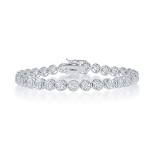 Bella Silver Sterling Silver 4mm Bezel-Set Round CZ Tennis Bracelet - Silver - 7 Inch - 1 of 2