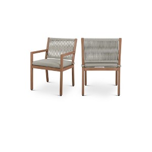 Meridian Furniture,Maui Grey Water Resistant Fabric Outdoor Patio Dining Arm Chair, Set of 2 - 1 of 4