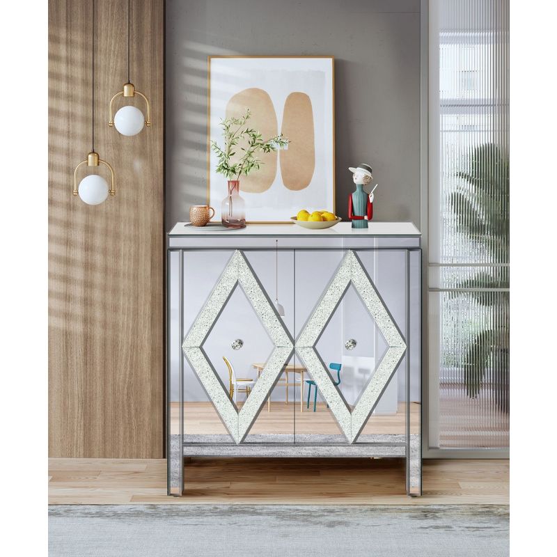 Buck 31.5" W 2 Mirror Trim and Diamond Shape Design Multi-functional Retro Entryway Storage Cabinet with 1 Adjustable Inner Shelf-Maison Boucle, 2 of 8