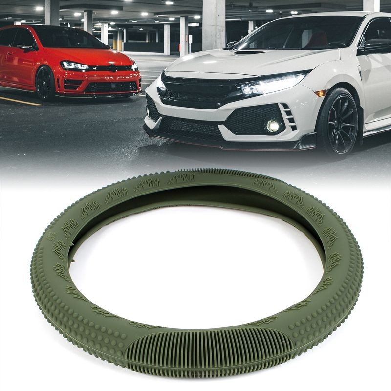 Unique Bargains Car Army Green 33cm-46cm Dia Silicone Nonslip Steering Wheel Cover Protector Green, 2 of 4