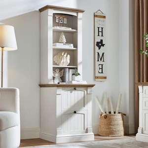 SinCiDo Storage Bookcase, 72" Tall Farmhouse Upright Bookcase w/ 4 Layer Open Adjustable Bookshelves & 2 Drawers, Adjustable File Rack, Home or Office - 1 of 4