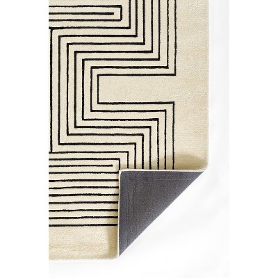 White Geometric Hand-Tufted Wool 9' x 12' Rug