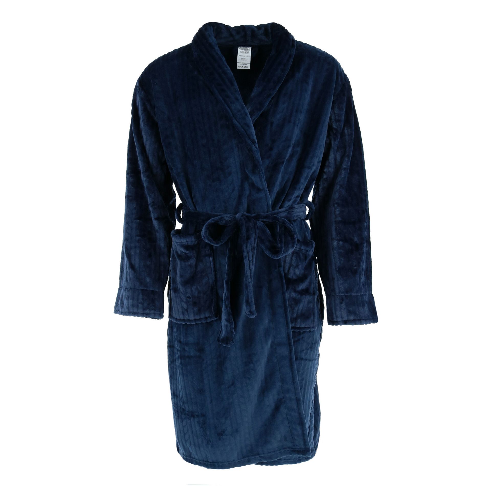CTM Men's Cable Shawl Collar Plush Robe, Large/Xlarge, Navy