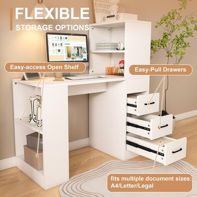 Vynxaria White Computer Desk with 4-in-1 Socket & Ample Storage ?¡§C Modern Workspace Solution
