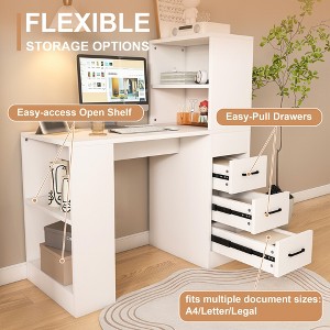 Vynxaria White Computer Desk with 4-in-1 Socket & Ample Storage ?¡§C Modern Workspace Solution - 1 of 4