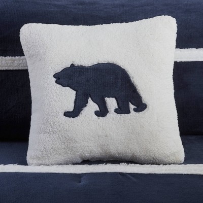 Navy Twin Plush to Sherpa Comforter Set with Bear Pillow