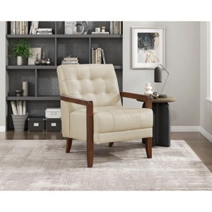 Grungis Leather  Accent Chair,31.5"W Arm Chairs with Solid Wood Arms and Legs for Bedroom,Reading Room - 1 of 4