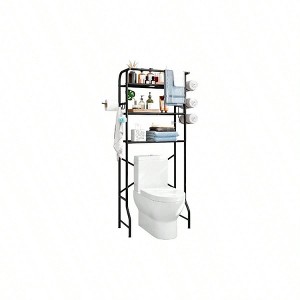 Over Toilet Storage Metal 3 Tier Bathroom Organizer Shelf with Paper Holder Easy to Assemble Space Saving Black - 1 of 4