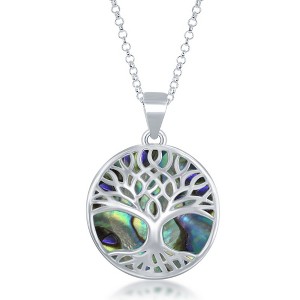 Bella Silver Sterling Silver, Large Tree of Life 18" Pendant Necklace  - Abalone - Multi - 1 of 3
