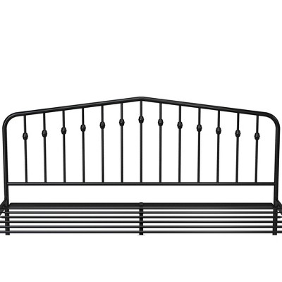 King-Sized Black Pine and Metal Upholstered Bed with Storage Drawer
