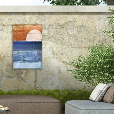 Large Blue and Orange Nautical Mixed Media Canvas Art