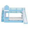 Twin-Over-Twin/Full-Over-Full Castle Style Bunk Bed with 2 Drawers 3 Shelves and Slide, White/Gray/Pink/Blue - ModernLuxe - 4 of 4