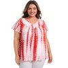 Women's Plus Size Tie Dye Pleated V Neck Ruffle Sleeve Casual Holiday Blouses - GRACE & GRANDEUR - 4 of 4