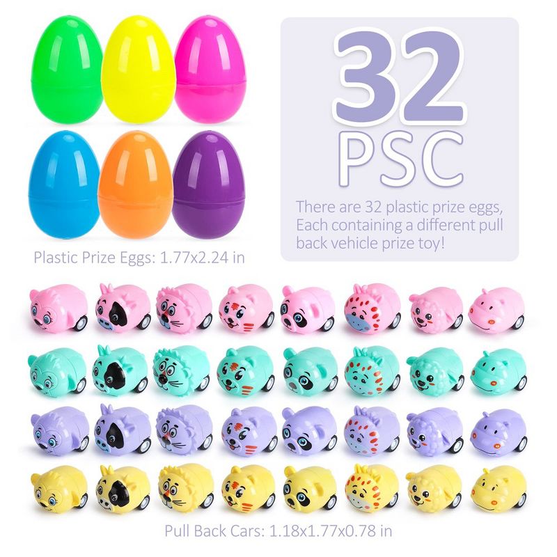 32 Pcs Easter Egg Filled with Pull Back Cars and Mini Animals for Easter Basket Stuffers, Party Favors, Classroom Prizes, 4 of 8