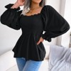 Coolmee Women Casual Square Neck Shirred Lantern Long Sleeve Frill Trim Flared Hem Blouse Shirt Tops - 3 of 4