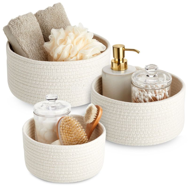 Farmlyn Creek 3-Pack Round Cotton Woven Baskets for Storage, White Home Organizers (3 Sizes), 1 of 10