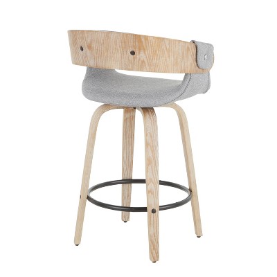 Elisa 18.75'' Gray and Gold Mid Century Modern Swivel Counter Stool