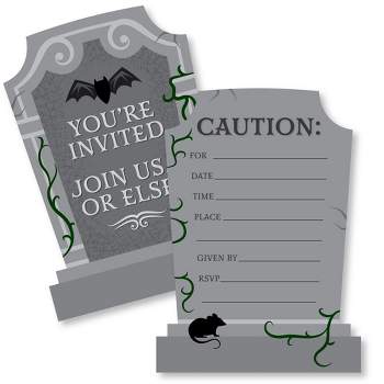 Big Dot of Happiness Creepy Cemetery - Shaped Fill-In Invitations - Spooky Halloween Tombstone Party Invitation Cards with Envelopes - Set of 12