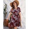Plus Size Women's V Neck Short Sleeve Dress with Belt Flowy Casual Summer Day Dress - 2 of 4