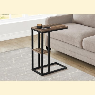 Vynxaria Contemporary C-Shaped Accent Table - Brown Laminate & Black Metal, 18.25" L x 10.25" W x 25.25" H