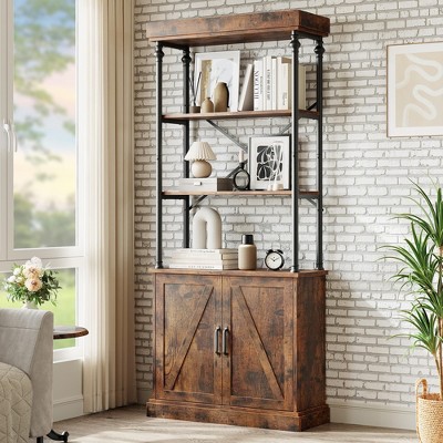 Tall Bookshelf with Doors 73.62in Industrial Storage Open Rack Shelf