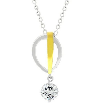 ShineHigh Two-Tone Raindrop Pendant Necklace – 1.16 Ct Round CZ with 18K Gold and Rhodium Plated Finish on Adjustable Chain