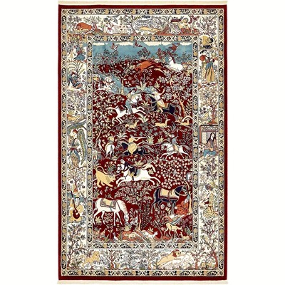 Burgundy and Tan Floral Rectangular Synthetic Area Rug