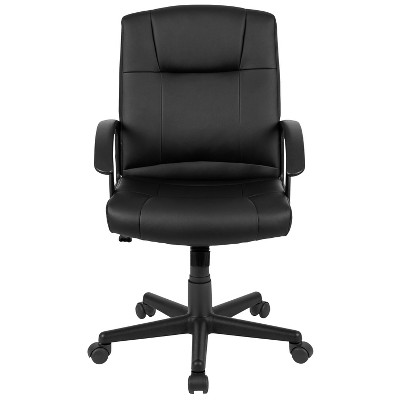 Ergonomic High-Back Black Leather and Plastic Swivel Task Chair