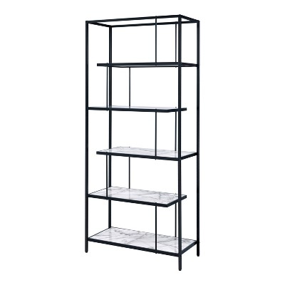 84" Montaine Faux Marble 5 Shelf Bookcase White/Black Coating - miBasics