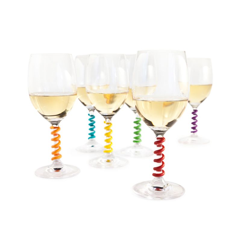 Stem Spring: Set of 6 Multicolored coil shaped Silicone Wine Glass Marker Charms by True Zoo, 2 of 11