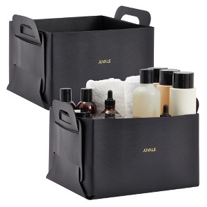 Juvale 2 Pack Faux Leather Foldable Storage Bins with Handles, Collapsible Baskets for Home Organization, Black, 10 x 6.5 In - 1 of 4
