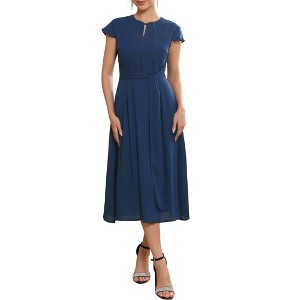 INSPIRE CHIC Women's Chiffon Cocktail Cap Sleeve Tie Waist Formal Wedding Guest Dresses - 1 of 4