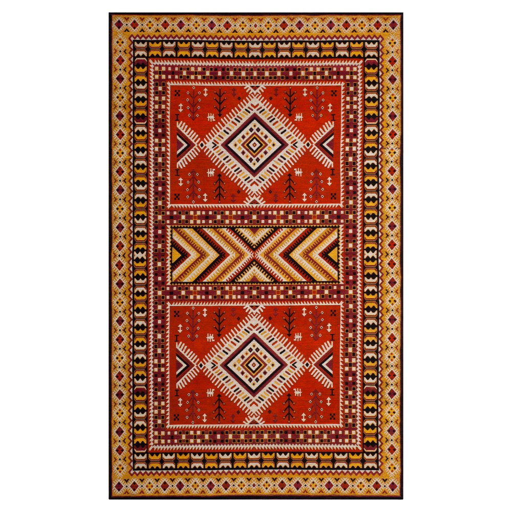 Orange/Gold Geometric Design Loomed Accent Rug 4'x6' - Safavieh