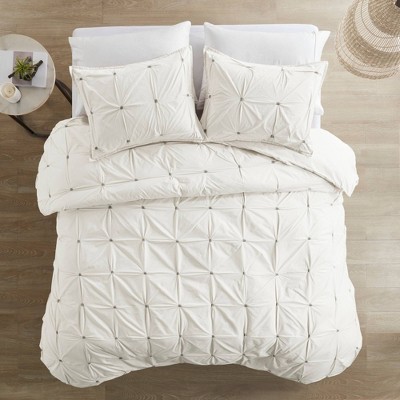 Masie Full/queen 3pc Embroidered Cotton Duvet Cover Set White: Ink+ivy ...