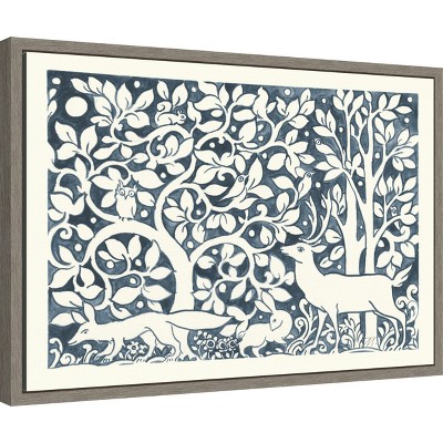 Graywash Framed Navy and White Botanic-Inspired Canvas Print