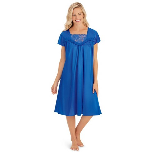 Collections Etc Lace Inset Tricot Nightgown Medium Royal Blue Gowns ...