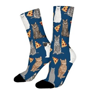 Cats Pizza Women Printed Crew Socks Funny Funky Socks Soft Polyester Novelty Gifts for Artists Men - 1 of 1