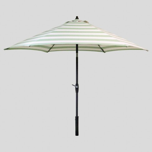 9 Round Cabana Stripe Patio Umbrella Green Black Pole Threshold Target