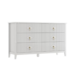 Fluted 6 Drawers Dresser for Bedroom, 54" Wide Modern Chest of Drawers with Metal Handle, Wooden Dresser Organizer - 1 of 4