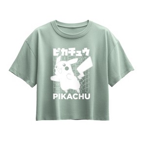 Girls' - Pokémon - Pikachu Kanji Short Sleeve Boxy Graphic T-Shirt - 1 of 2