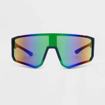 Men's Rubberized Plastic Shield Sunglasses - All In Motion™ Navy Blue