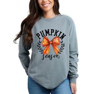 Simply Sage Market Coquette Orange Bow Pumpkin Season Garment Dyed Long Sleeve - 1 of 4