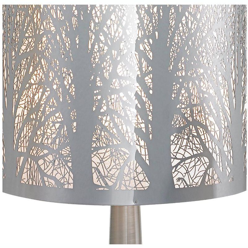 Possini Euro Design Modern Accent Table Lamp 19" High Chrome Metal Laser Cut Tree Branch Drum Shade for Bedroom Living Room House Bedside Nightstand, 3 of 6